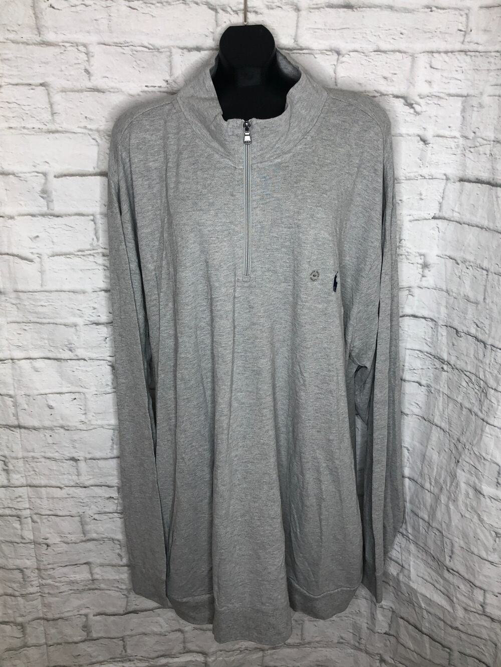 Polo Ralph Lauren Mesh-Knit Soft Cotton Quarter-Zip Sweater Gray Size 4LT NWT